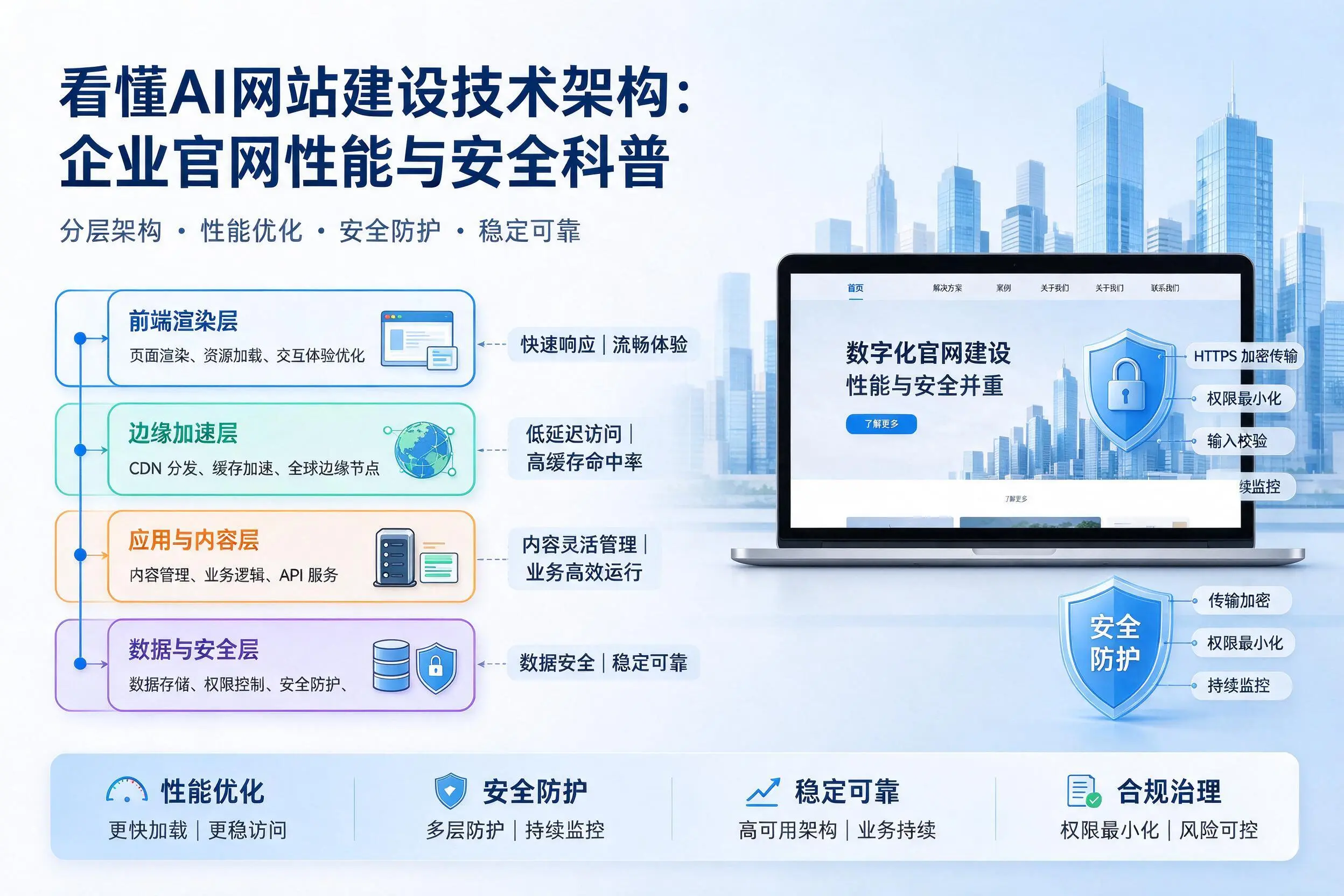 看懂AI网站建设技术架构：驻马店企业官网性能与安全科普