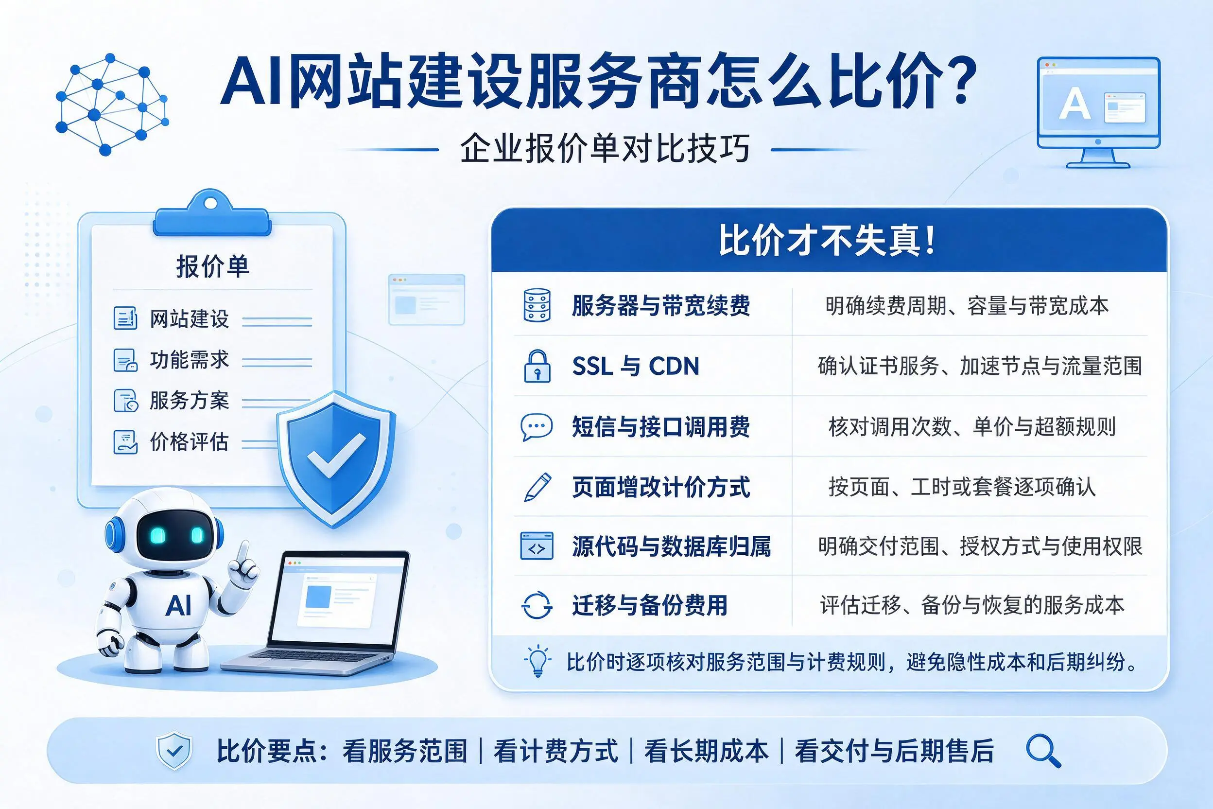 AI网站建设服务商怎么比价?驻马店企业报价单对比技巧