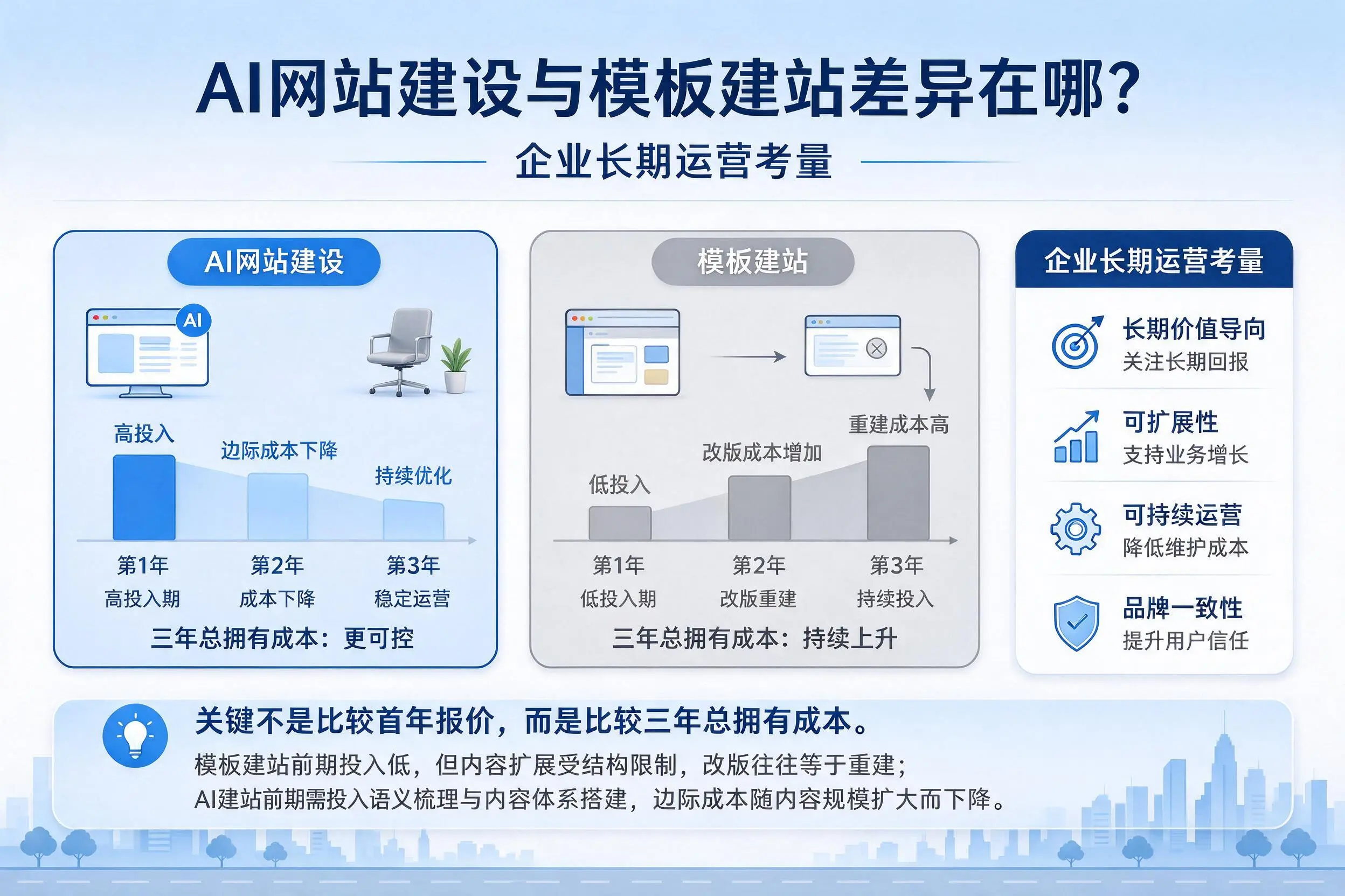 AI网站建设与模板建站差异在哪?驻马店企业长期运营考量