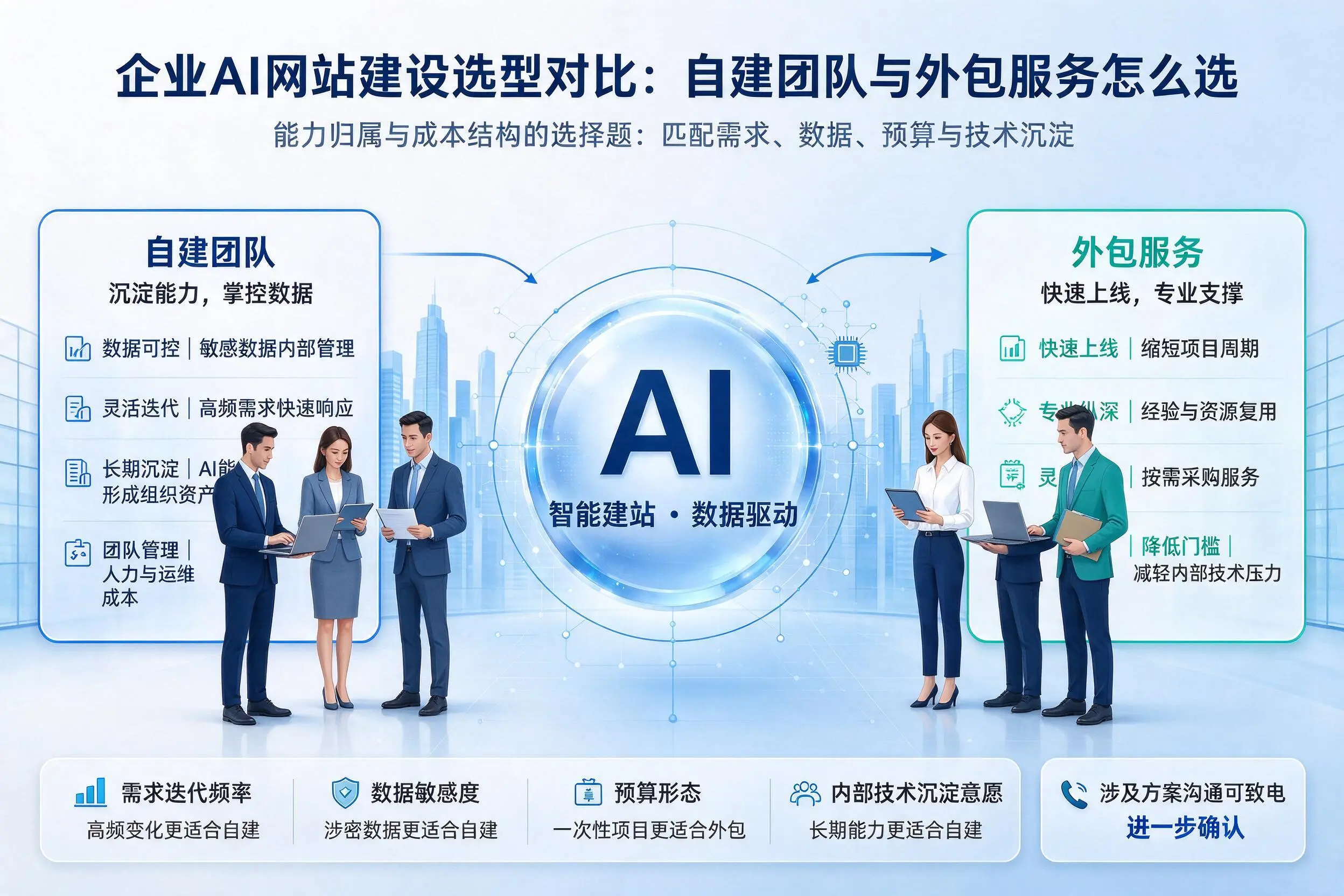 驻马店企业AI网站建设选型对比:自建团队与外包服务怎么选
